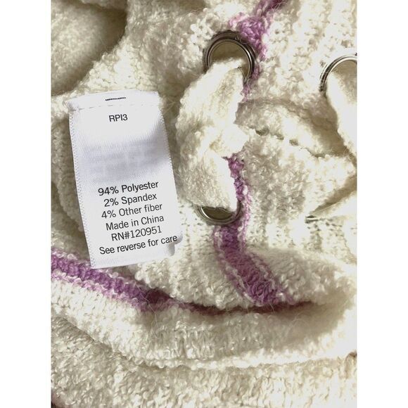 SO sz S Slouch Cropped Ivory White Stripe Grommets Side Tie Laces Knit Top Comfy - Picture 5 of 5
